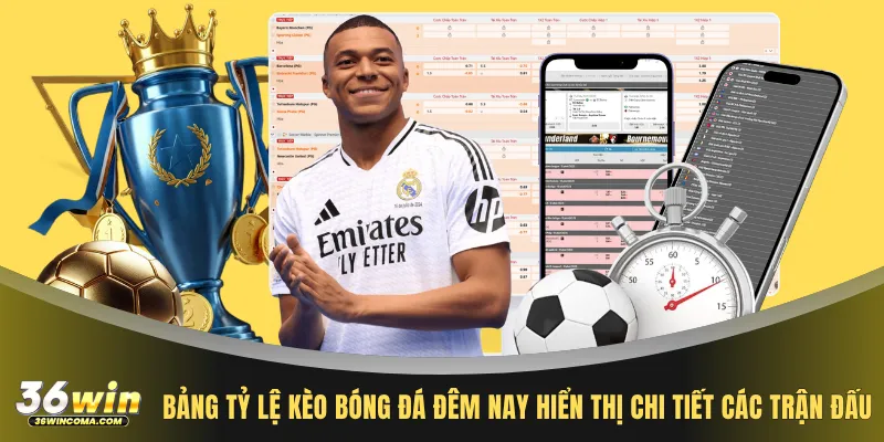 Bảng tỷ lệ kèo bóng đá đêm nay hiển thị chi tiết các trận đấu